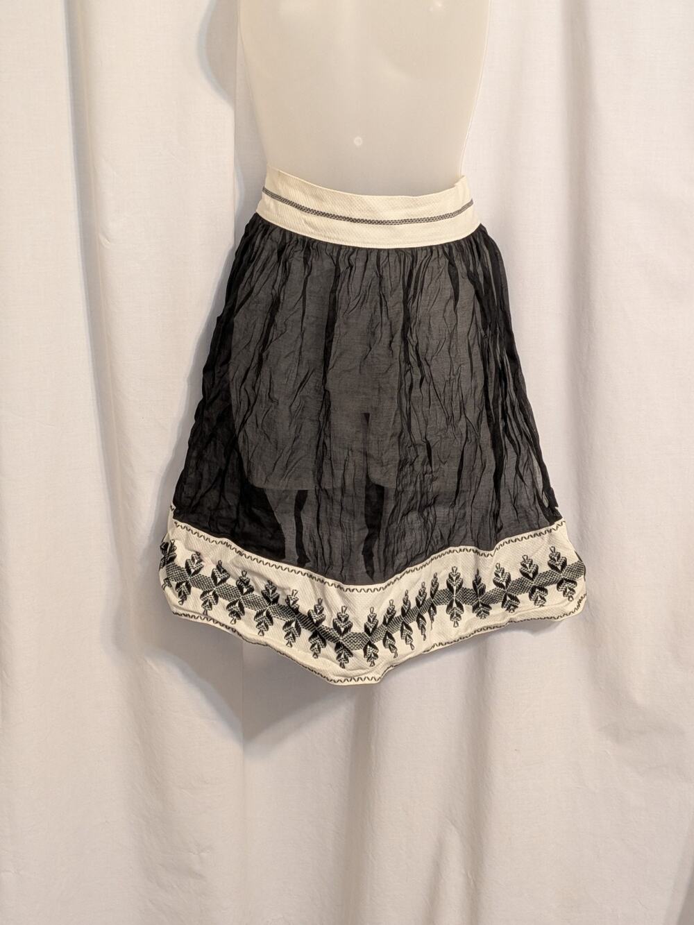 VTG 50s Handmade French Maid Black Sheer Waist Apron W/ White Embroidered Trim